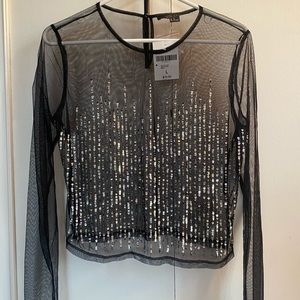 Sheer Sequin Long Sleeve Top